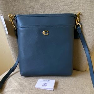 NWOT 100% Auth COACH Kitt Messenger Leather Crossbody Bag in Denim Blue Color!